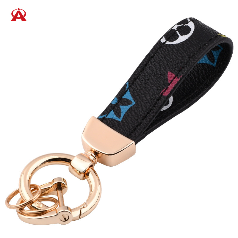 Leather personalized spring ring keychain